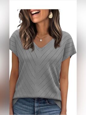 WIHOLL Short Sleeve Sweater for Women V Neck Trendy Summer Tops 2026 Beach Vacat